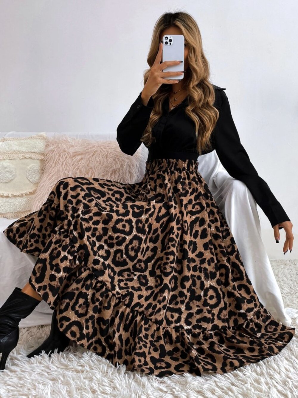 NWOT ✨ LUNE Leopard Print Ruffle Hem Skirt - Size: S